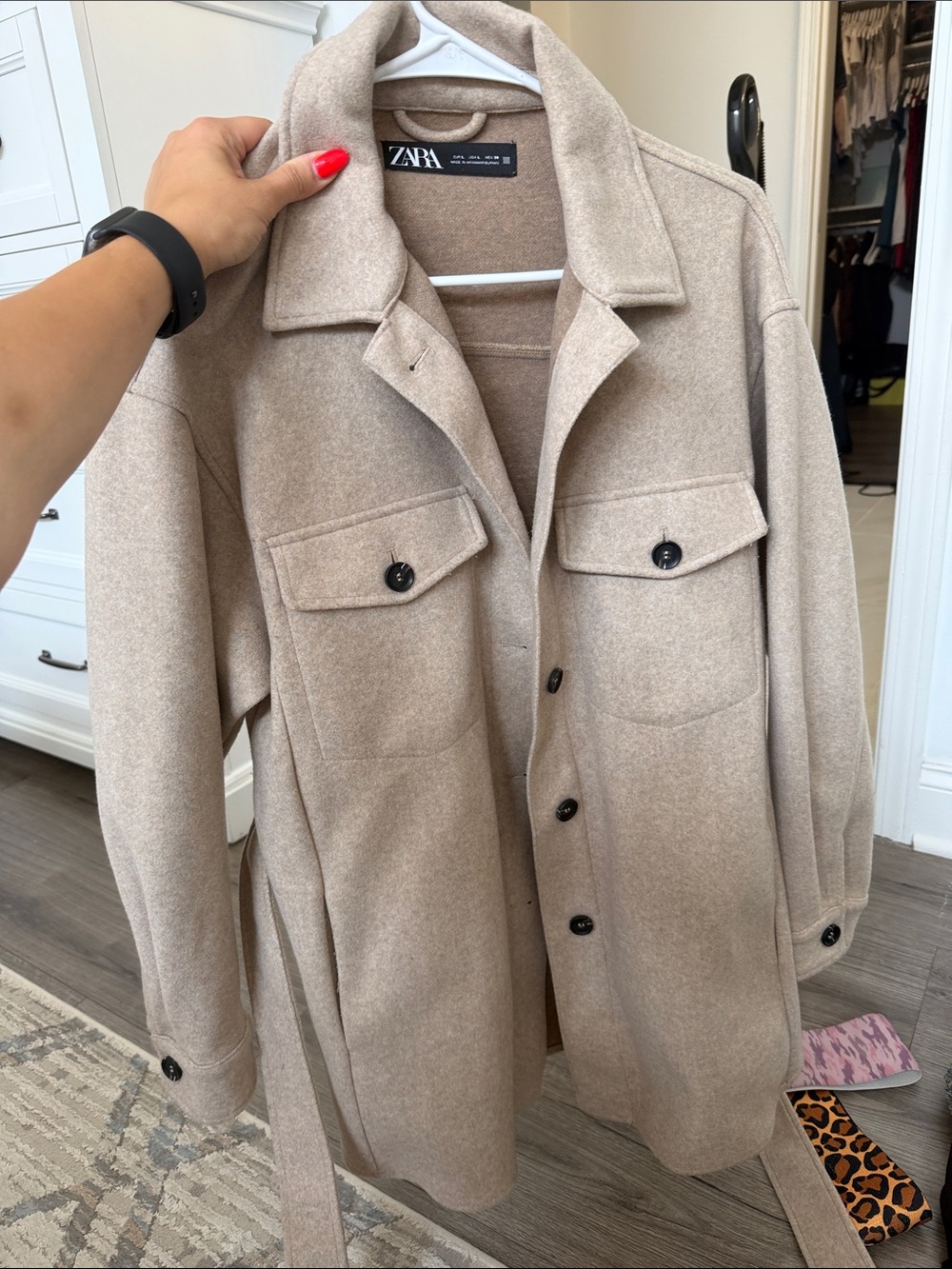 Zara Taupe Beige Wool-Blend Oversized Shacket
